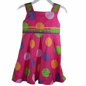 Toddler Dress Size 2T Polka Dot Bright Pink Rainbow Colors Ribbon Ties Rare Too